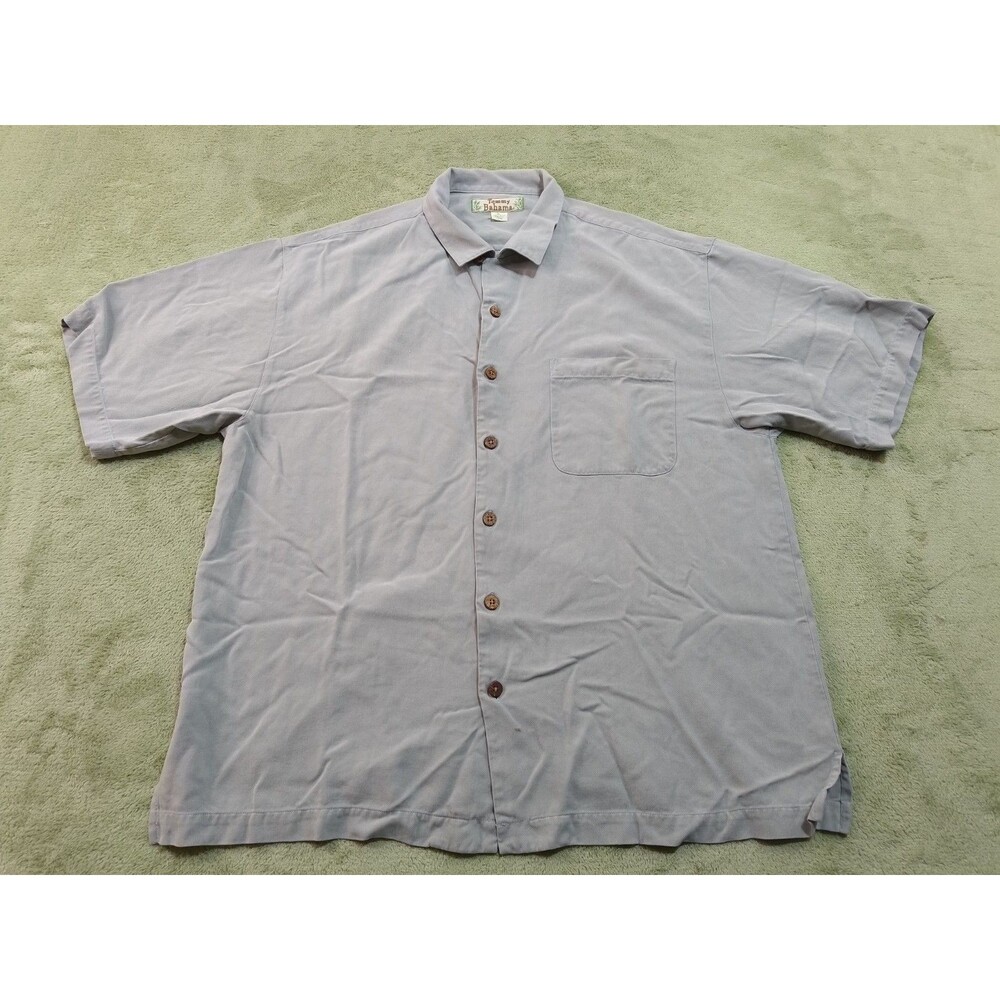 Tommy Bahama Shirt Men's XL Grey Silk Herringbone Texture Camp Coconut Button